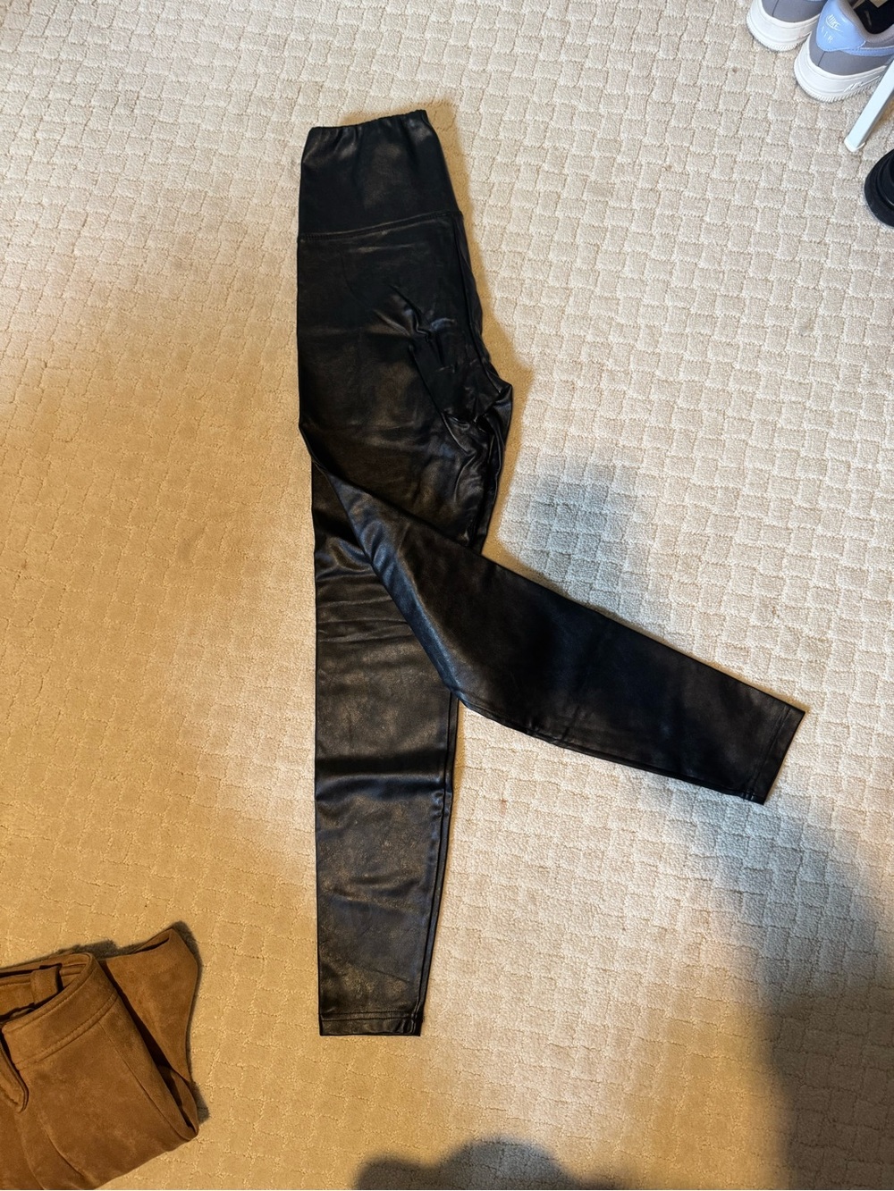 love, Fire Black Faux Leather Leggings
